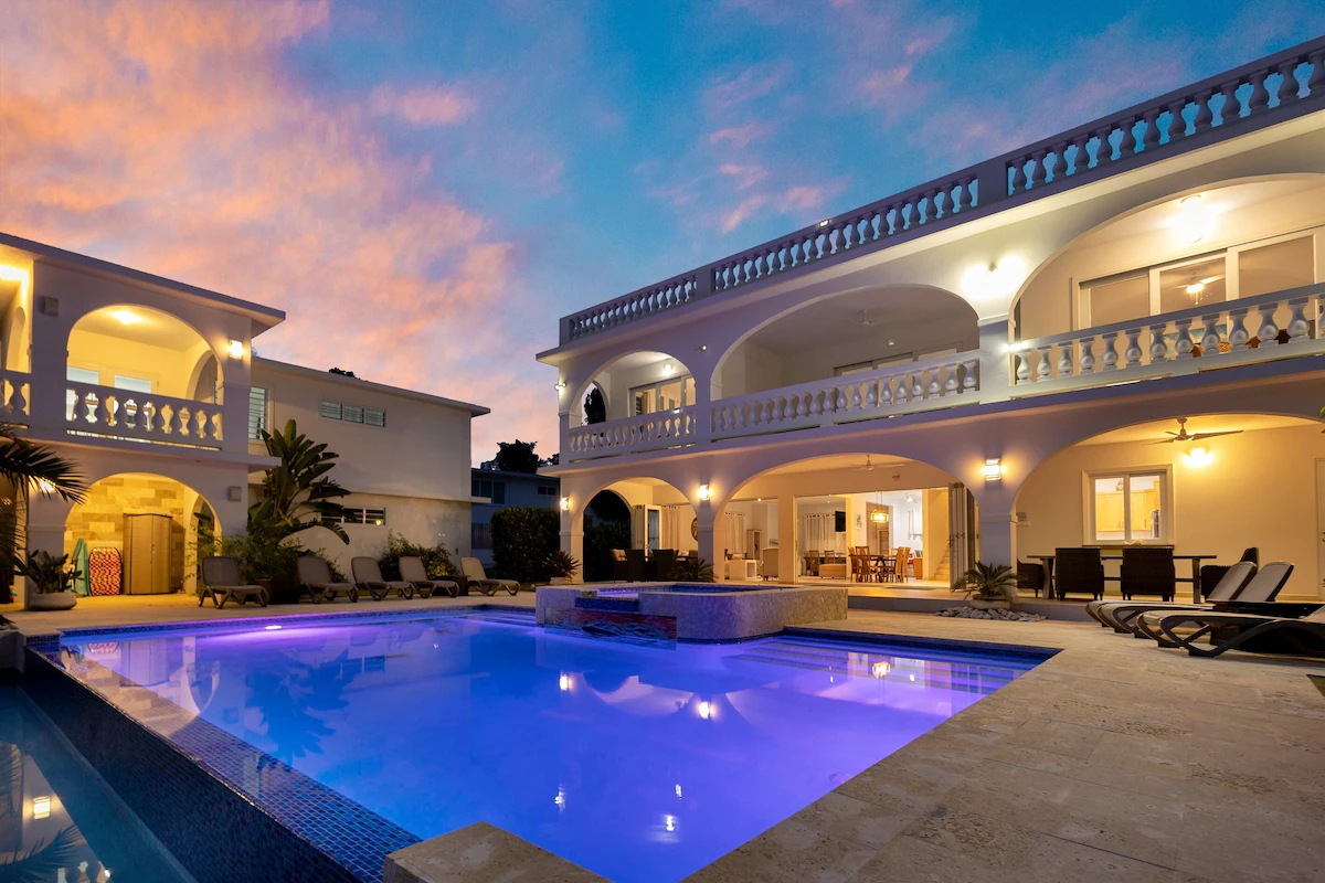 The beachfront villa at golden hour